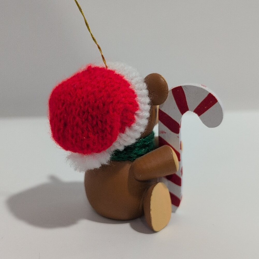 Vintage 1984 Dakin Teddy Bear Christmas Ornament Candy Cane Green Scarf - Picture 3 of 4